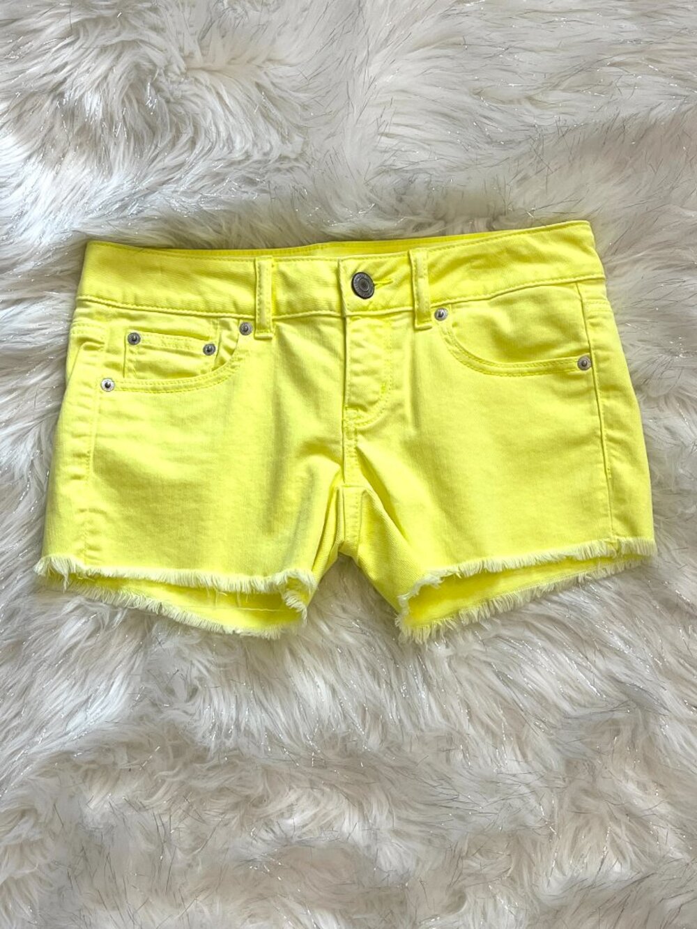 American Eagle Denim Jean Shorts Stretch Cutoff Bright Yellow Size 2